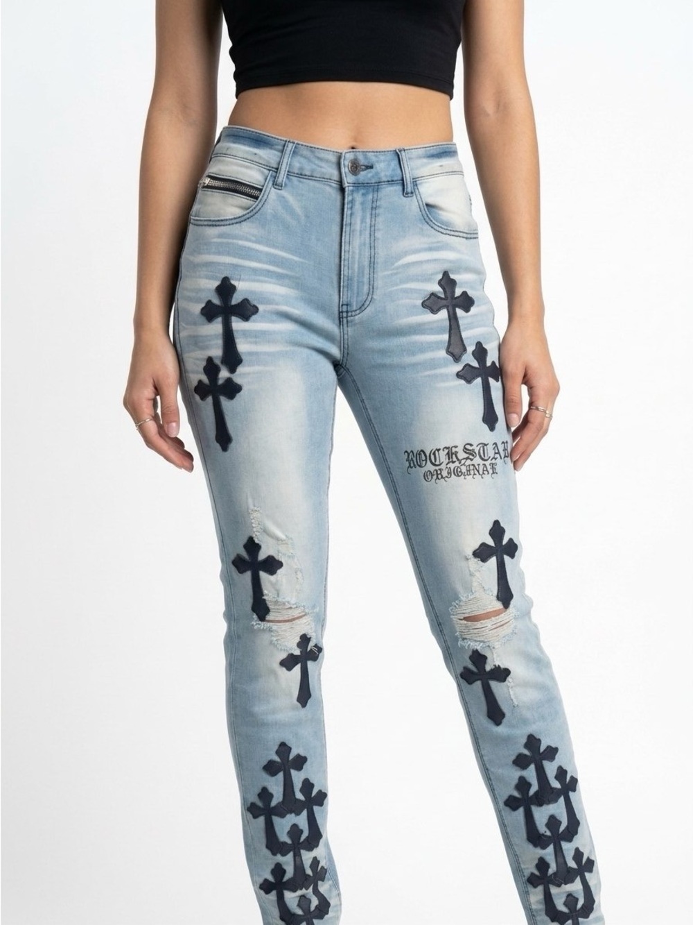 ROCKSTAR ORIGINAL Embellished Skinny Jeans Light Wash Women 32